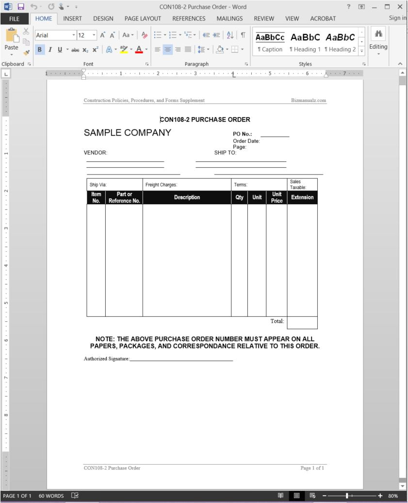 purchase order template open office