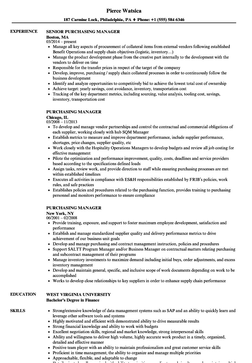purchasing manager resume sample