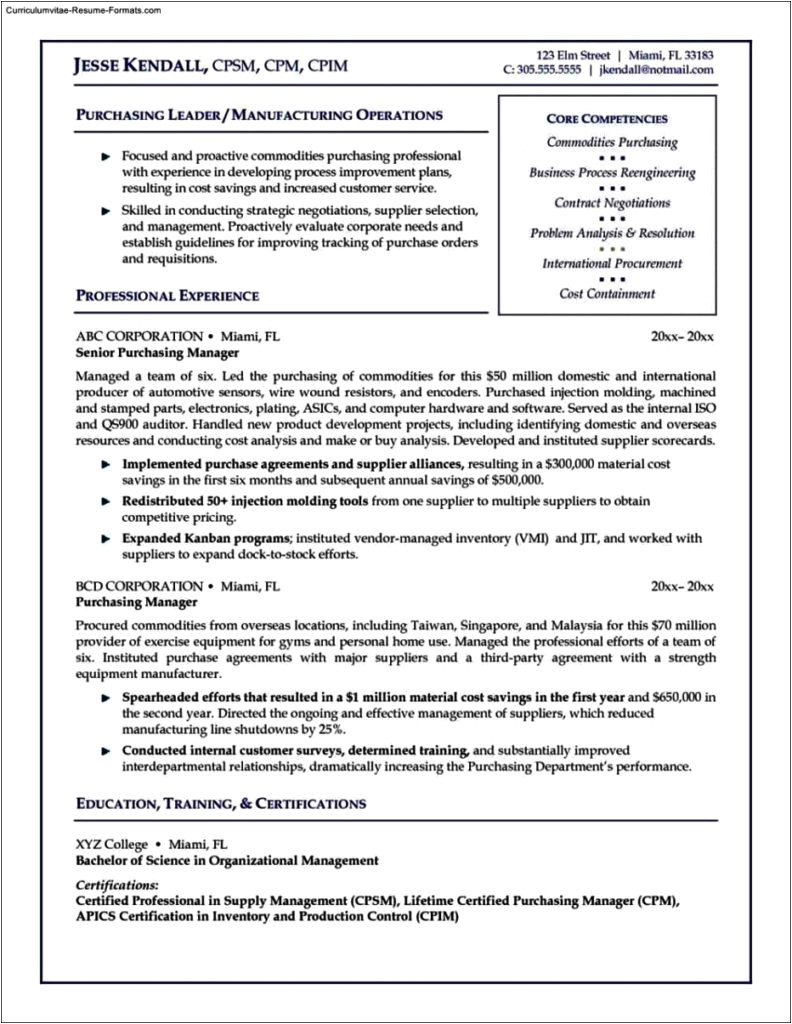 purchasing manager resume template
