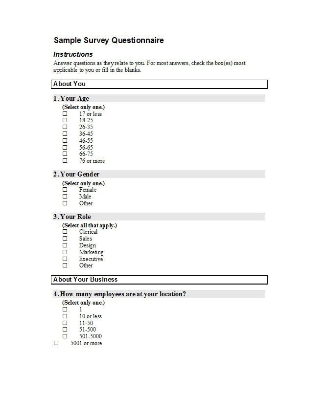 questionnaire templates