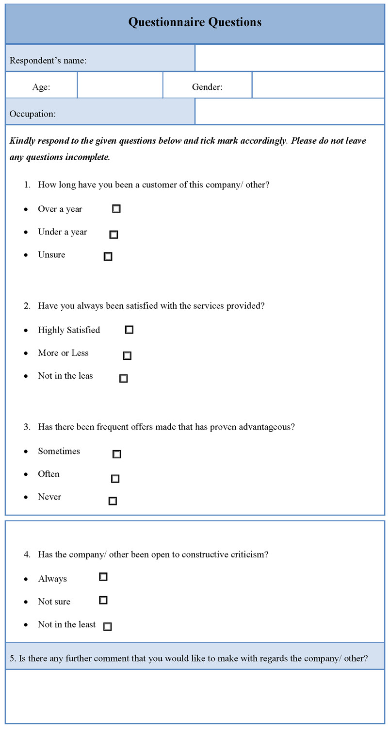 questionnaire questions design template