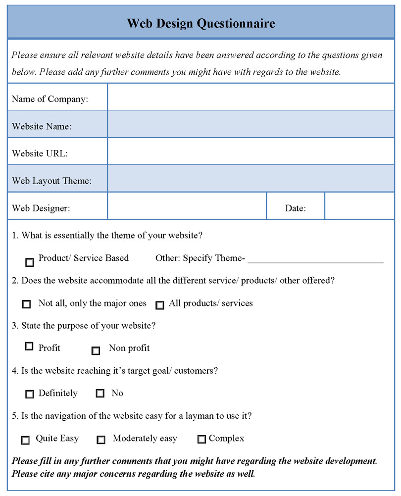 template questionnaire sample