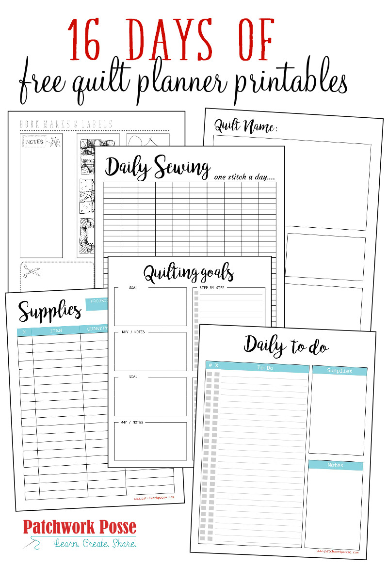16 days of free quilt planner printables