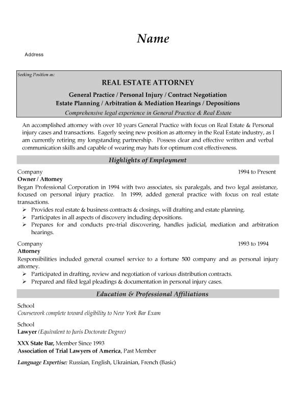 real estate attorney resume example