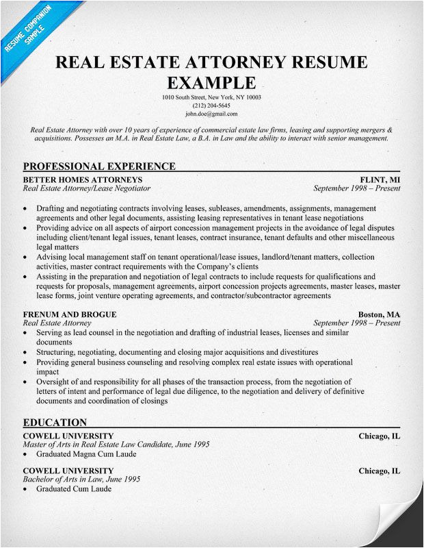 Real Estate attorney Cover Letter Real Estate attorney Resume Example Resume Samples
