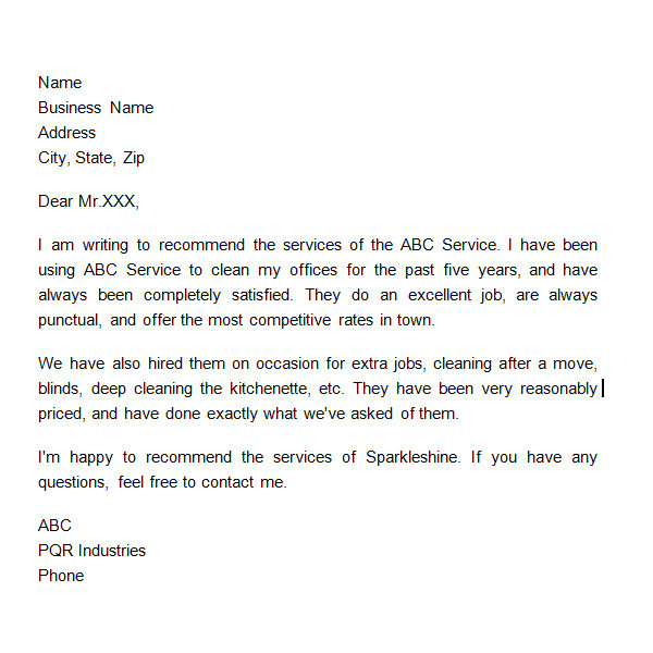 business reference letter