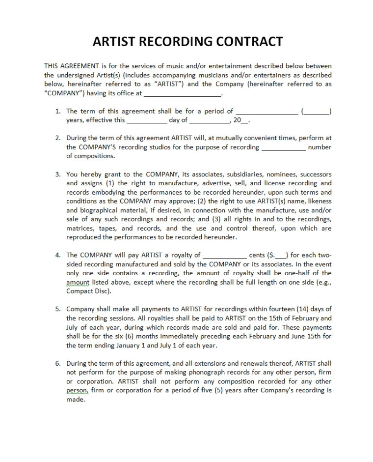 recording contract template