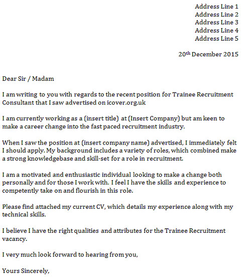 Recruitment Consultant Cover Letter No Experience Trainee Recruitment Consultant Cover Letter Icover org Uk