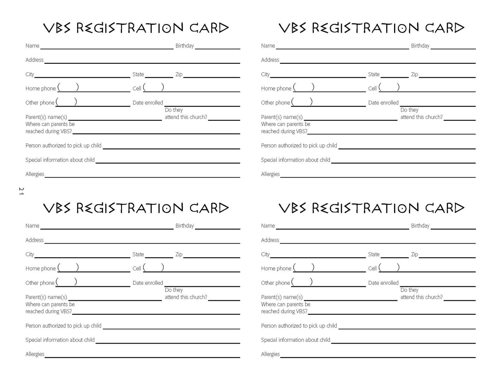 vbs registration ideas