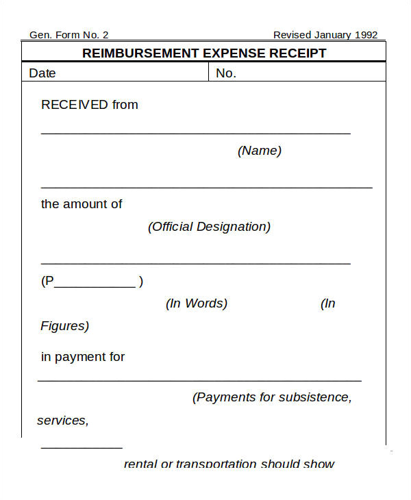 Reimbursement Receipt Template 4 Expense Receipt Templates Free Sample Example format