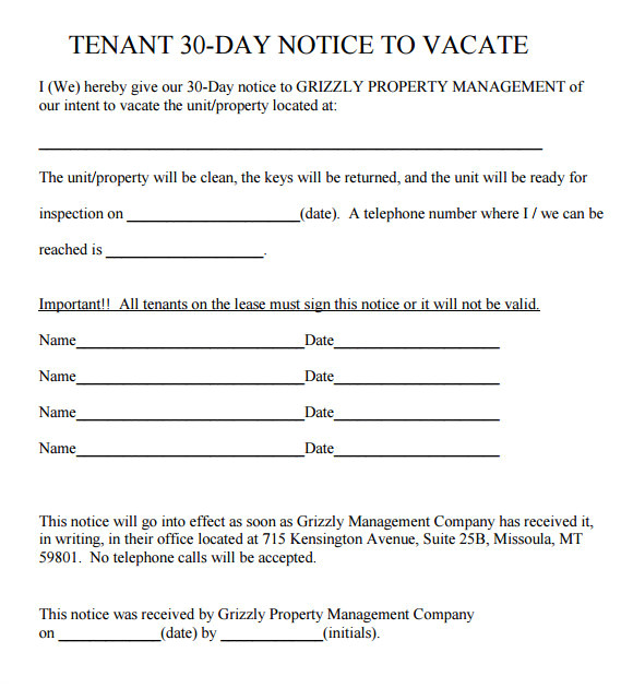 30 day notice template