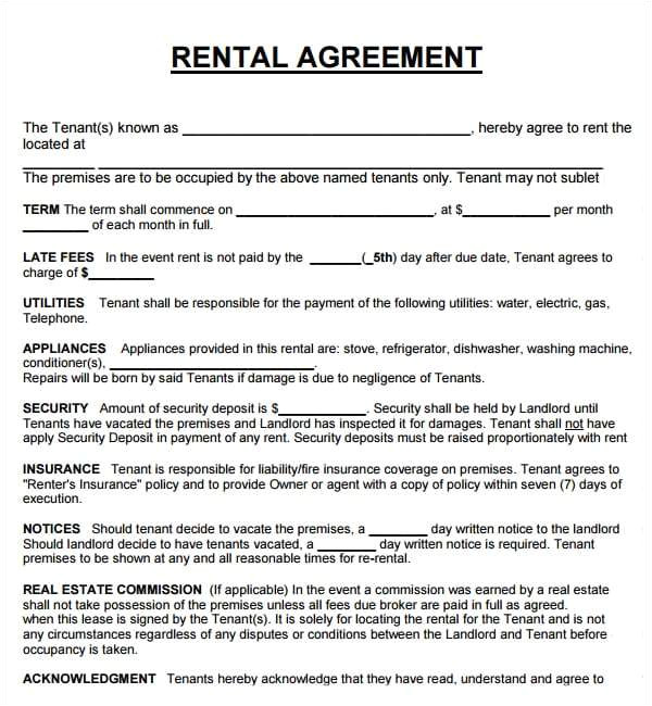 rental agreement templates