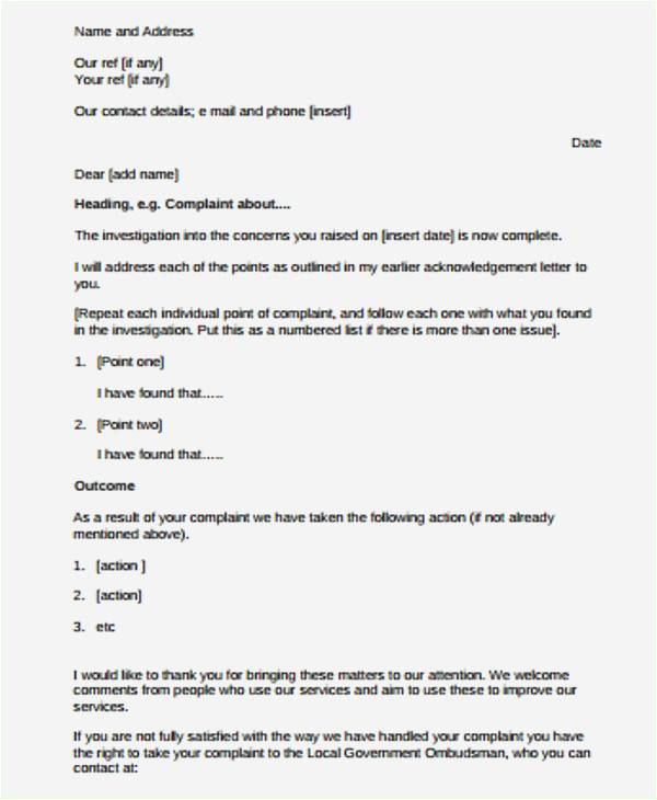 reply complaint letter format
