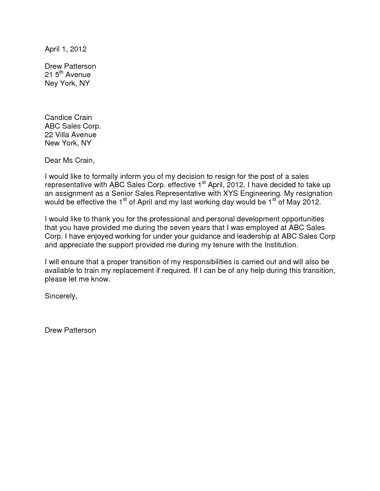 resignation letter template 1 month notice 689