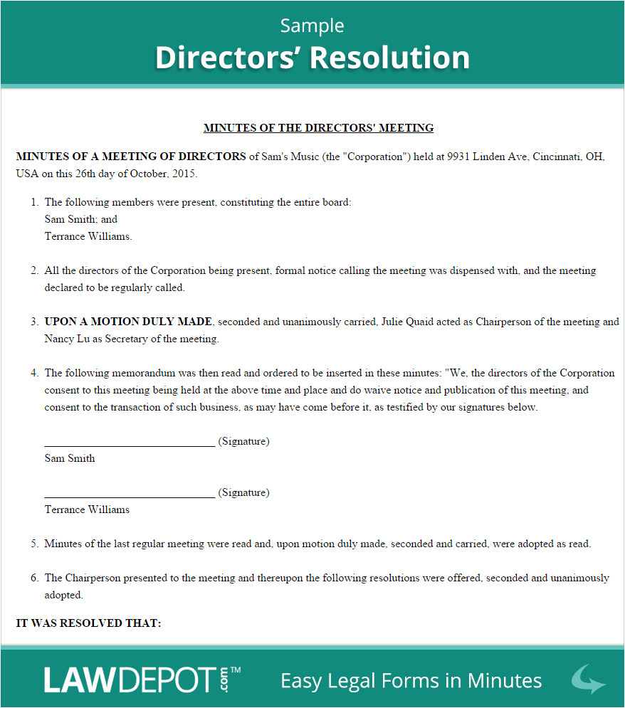 Resolution Of Trustees Template Directors 39 Resolution form Free Board Resolution