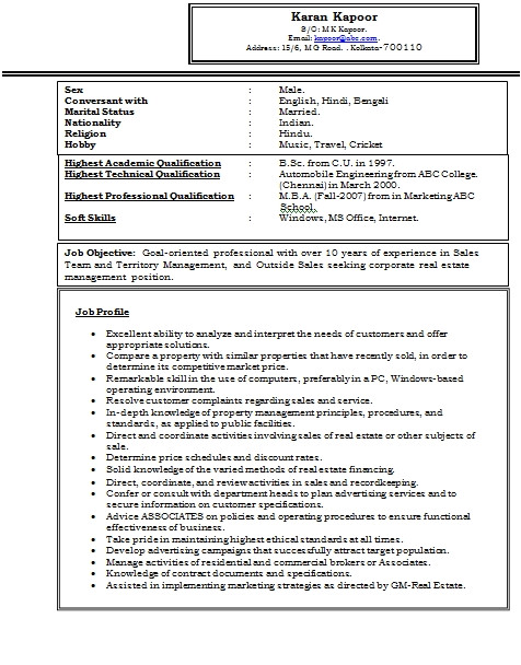 resume format for experienced professionals