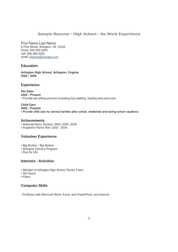 Resume Samples for Highschool Students with No Work Experience Resume for High School Students with No Work Experience