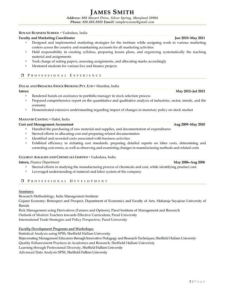 sample resume format for lecturer in engineering college for freshers