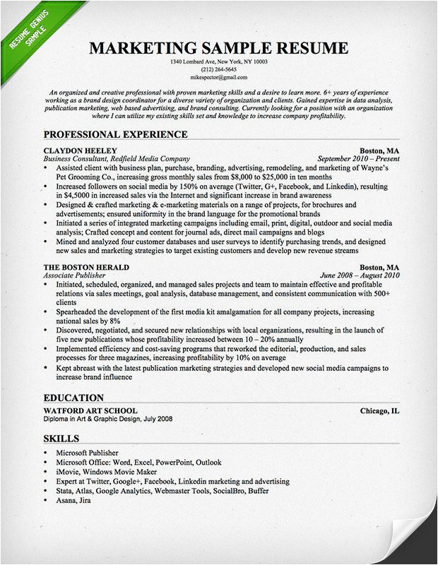 Resume Samples for Marketing Professionals Marketing Resume Sample Resume Genius