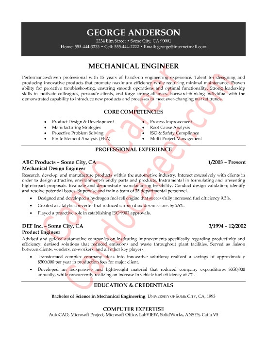 mechanical engineering student resume