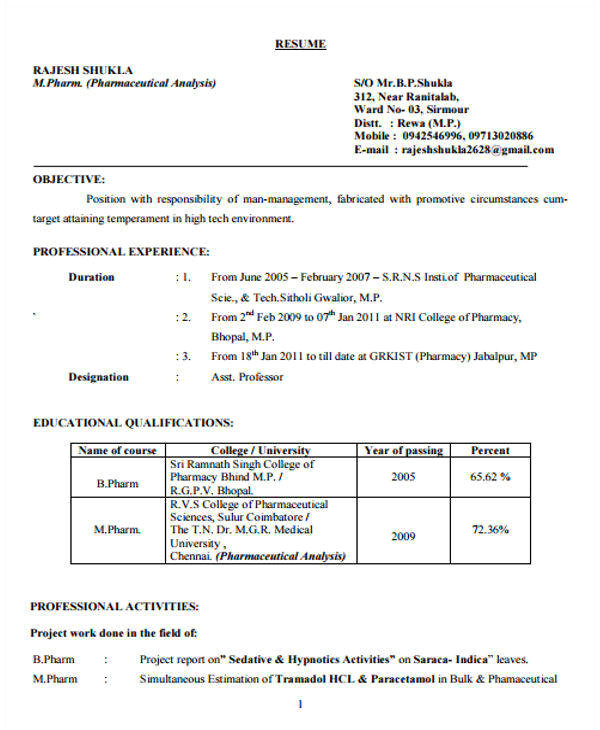 Resume Samples for Pharmacy Freshers 1 Resume Samples for Pharmacy Freshers 40 Fresher Resume Examples