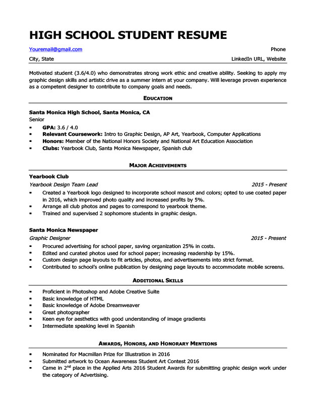 Resume Samples for Students In High School High School Resume Template Writing Tips Resume Companion