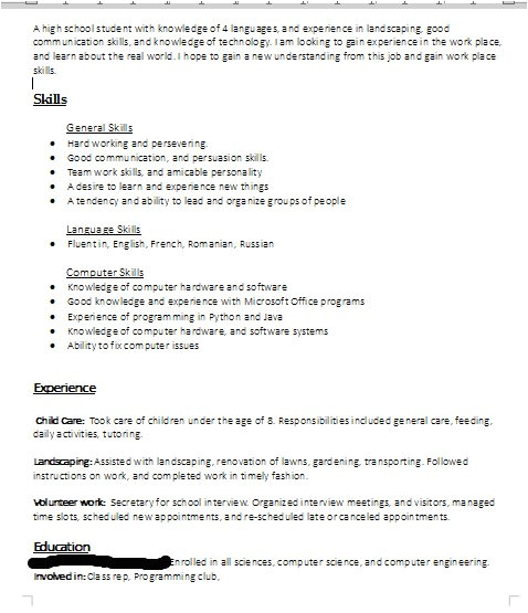 teen resume for first job