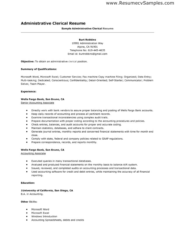 clerical resume sample