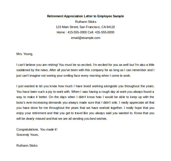 sample retirement letter