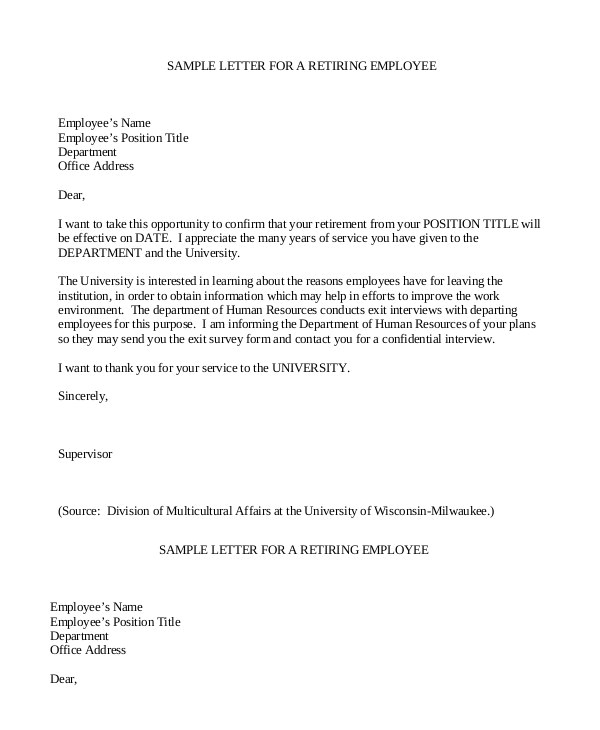 Retirement Letter From Employer to Employee Template Retirement Letter 7 Free Pdf Documents Dpwnload Free