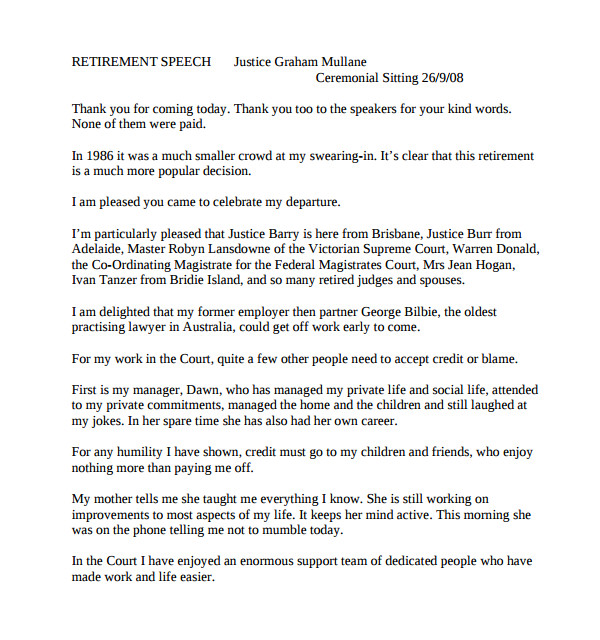 Retirement Speech Template 9 Retirement Speech Examples Pdf Word Sample Templates