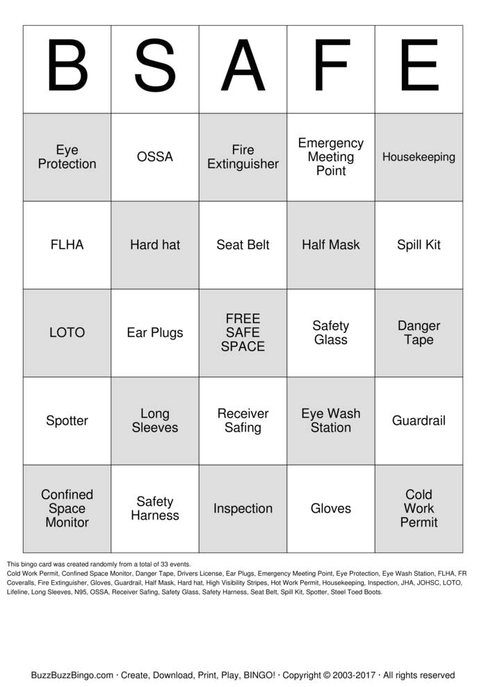 Safety Bingo Template Safety Bingo Cards to Download Print and Customize