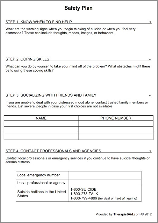 Safety Plan Suicidal Ideation Template Safety Plan Suicidal Ideation Template Gallery Templates
