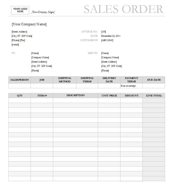 sales order templates