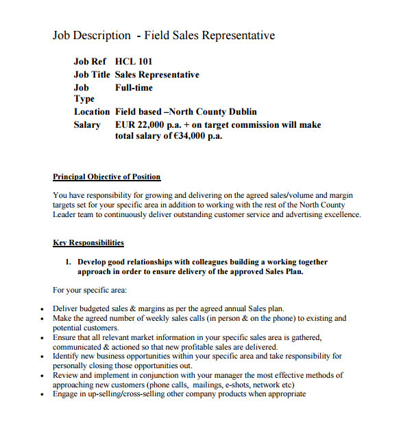 sample sales representative job description