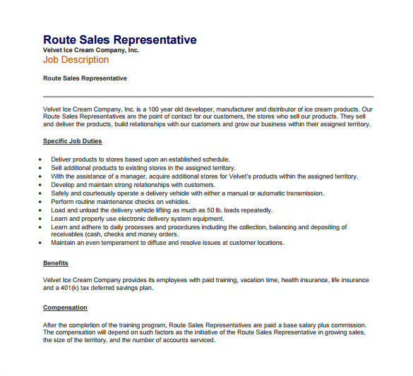 sample sales representative job description