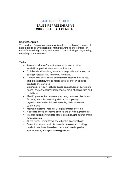 sales representative job description