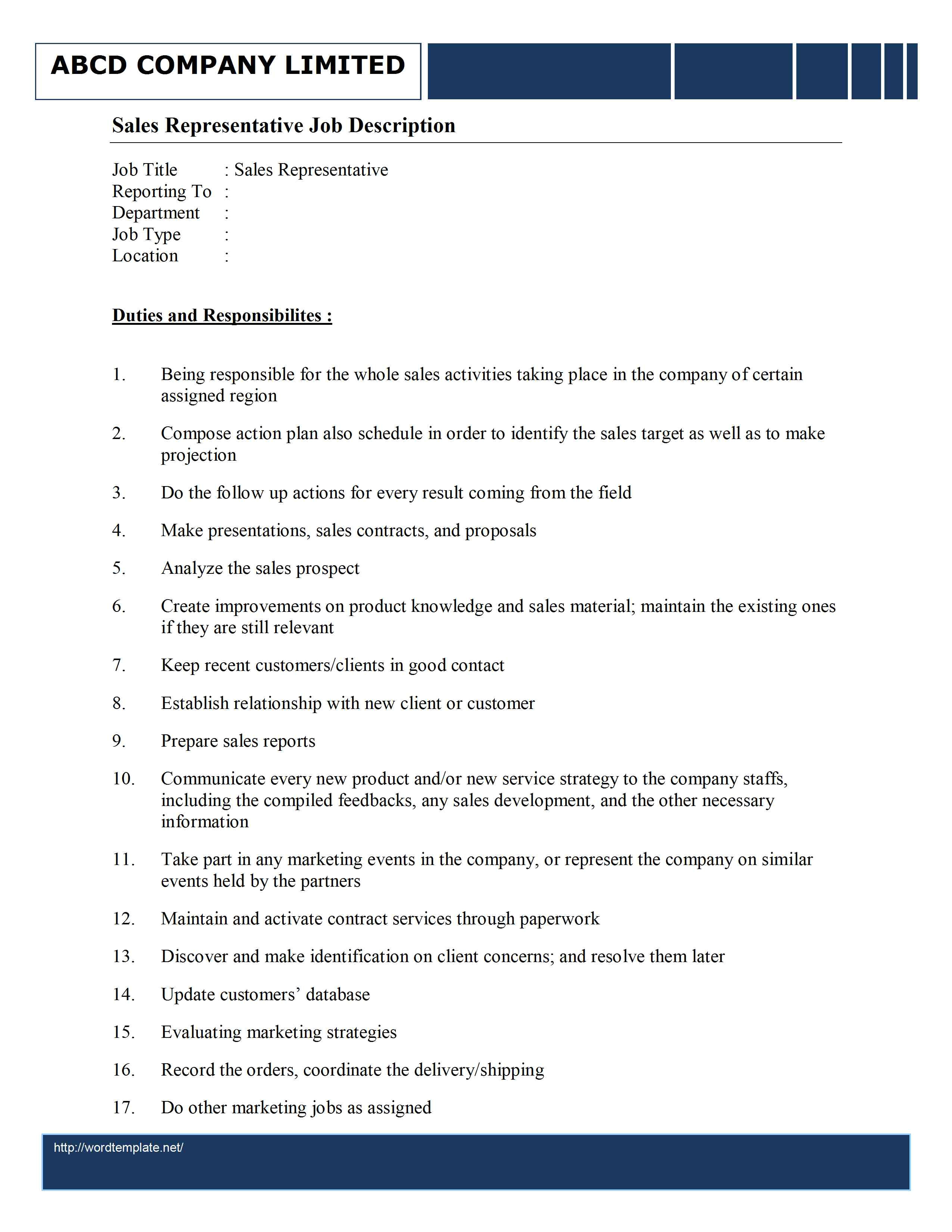 Sales Rep Job Description Template Sales Representative Job Description Template