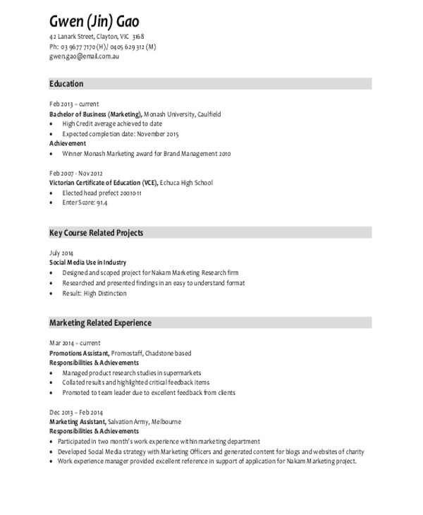 marketing fresher resume template
