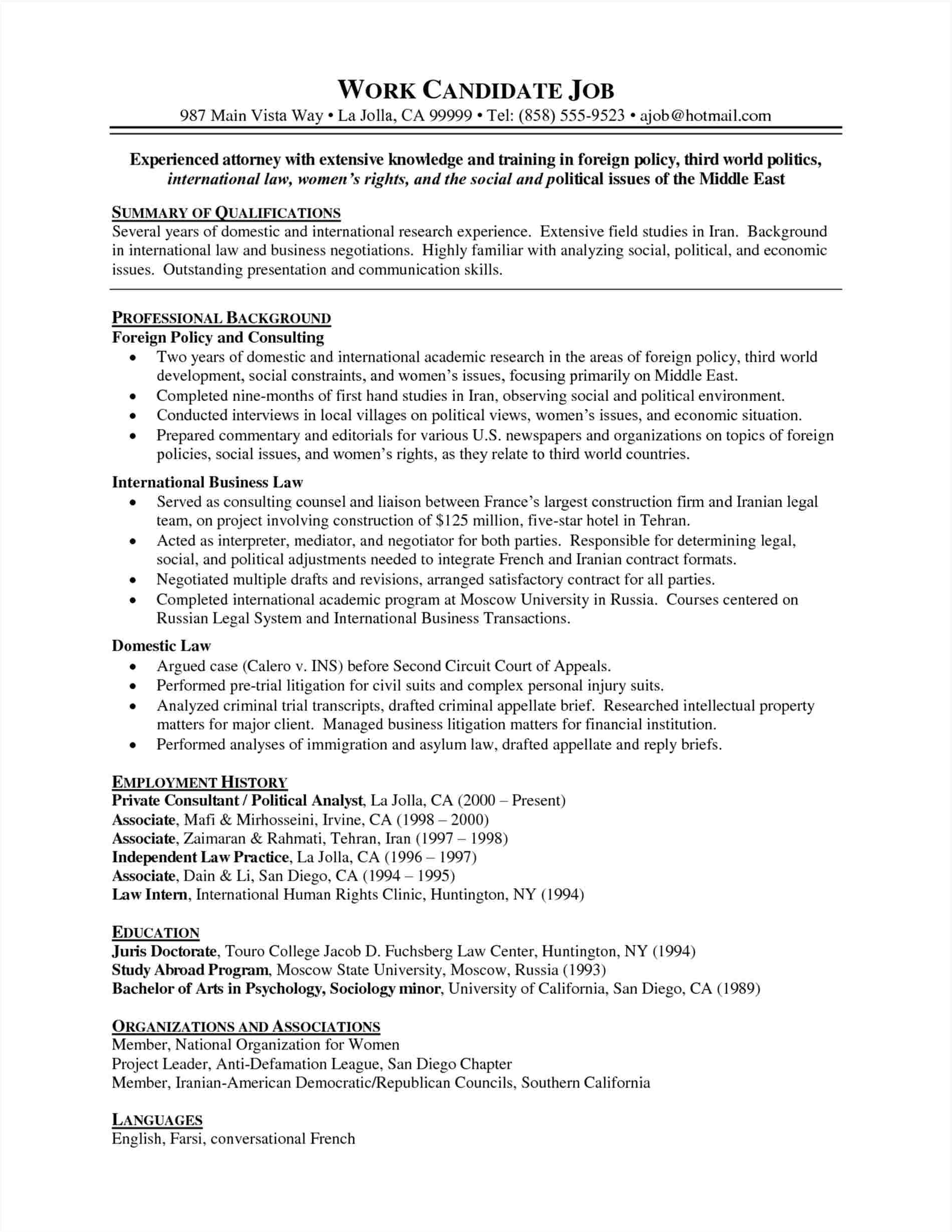 sample lateral attorney resume