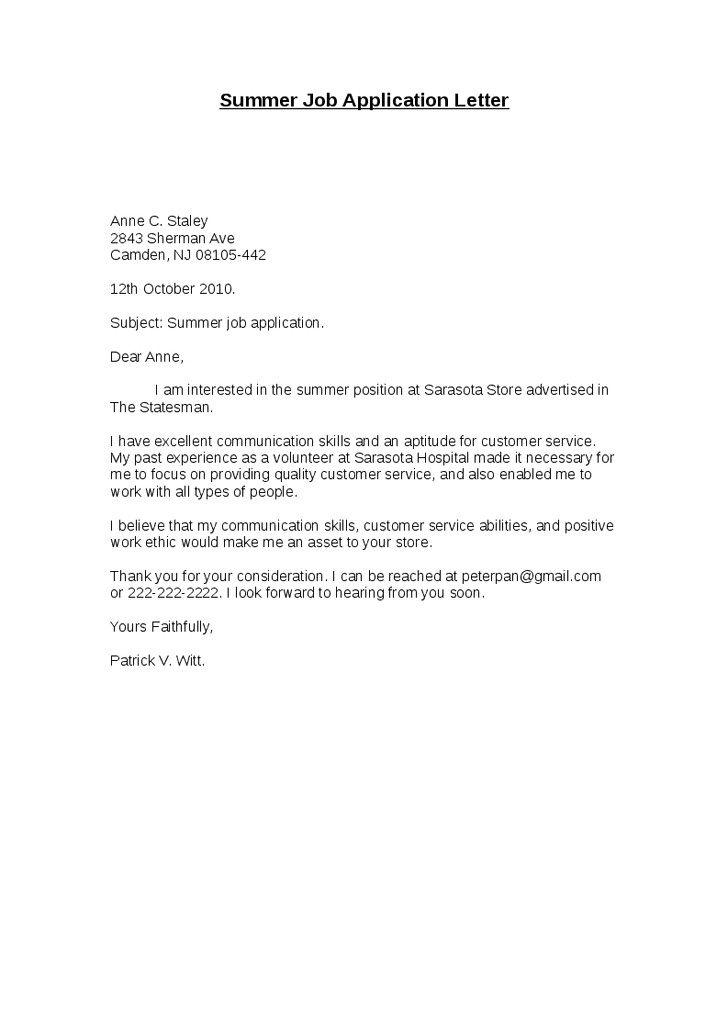 Sample Cover Letter for A Job that is Not Advertised Sample Cover Letter for A Job Not Advertised