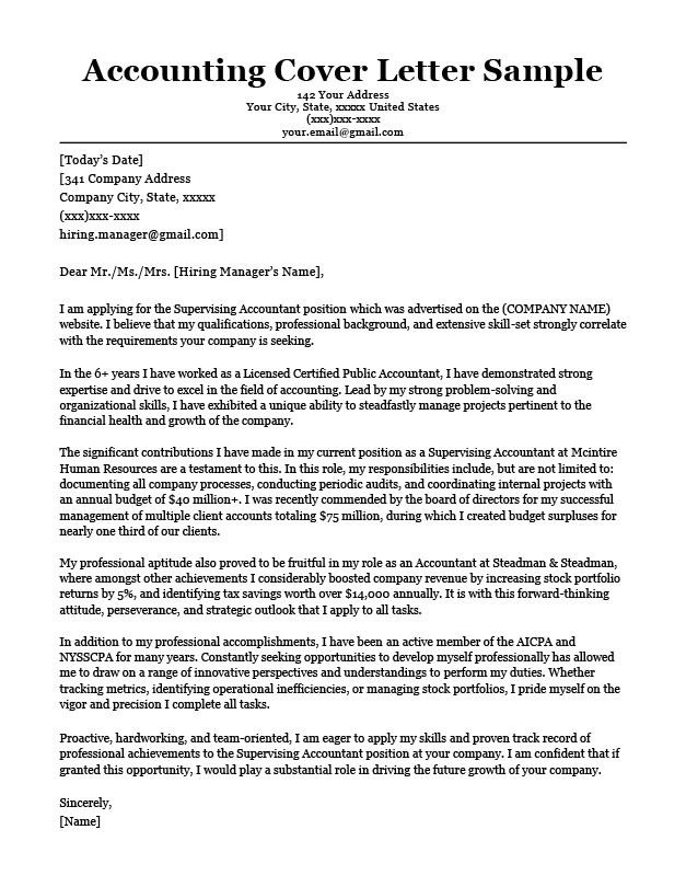 Sample Cover Letter for Accountants Accounting Cover Letter Sample Writing Tips Resume
