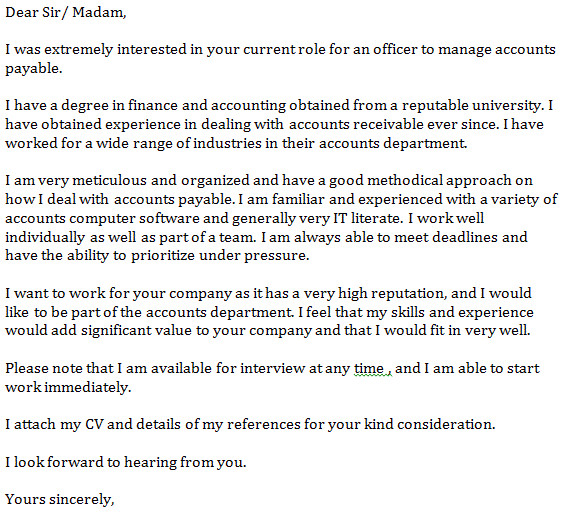 accounts payable cover letter