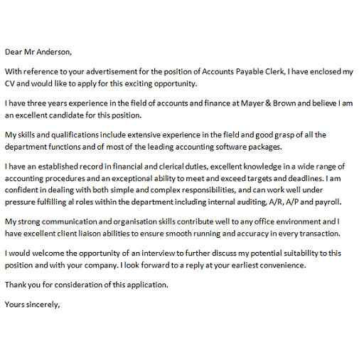 Sample Cover Letter for Accounts Payable Position Cover Letter for Accounts Payable Clerk Icover org Uk