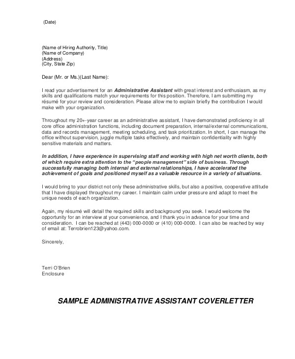 administrative cover letter