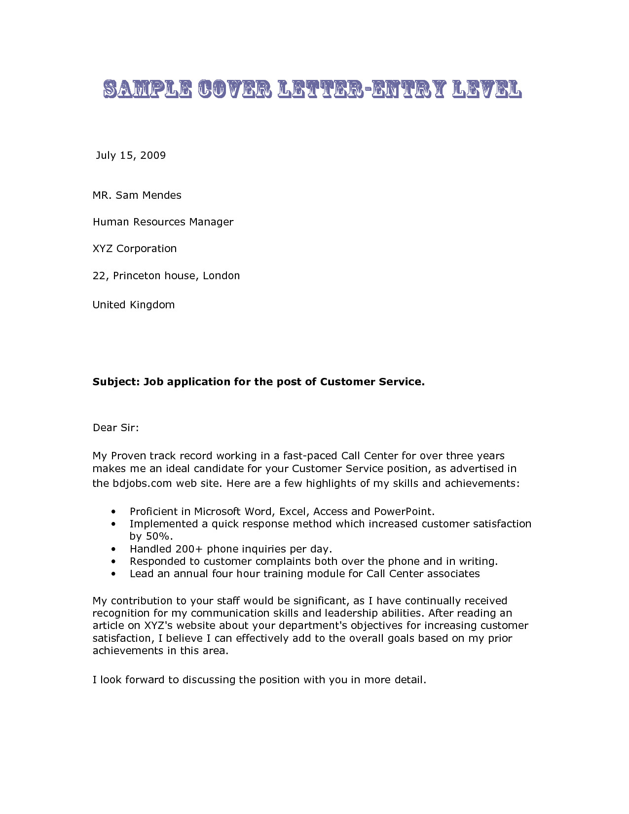 sample airline customer service agent cover letter