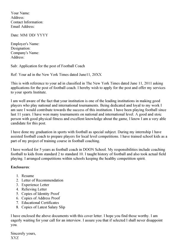 football coach cover letter