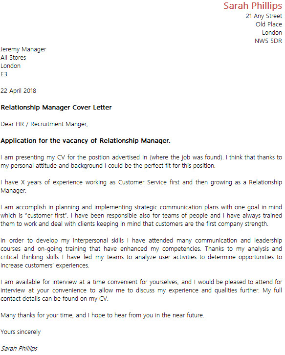 Sample Cover Letter for Client Relationship Manager Relationship Manager Cover Letter Example Icover org Uk