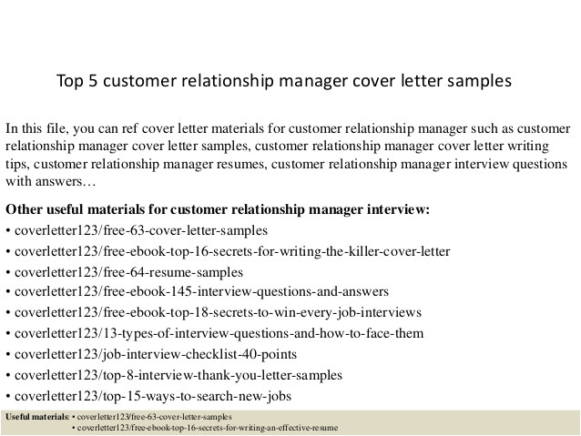 top 5 customer relationship manager cover letter samples