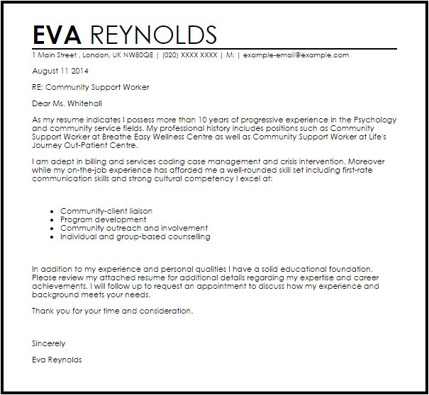 Sample Cover Letter for Community Support Worker Community Support Worker Cover Letter Sample Cover